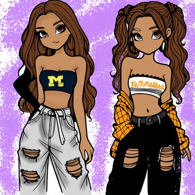 2 girls in crop tops and baggy jeans ripped