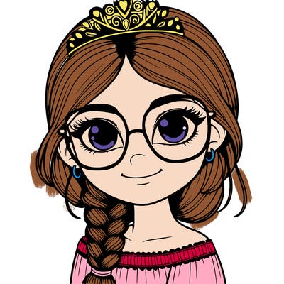 a girl with one braid and glasses who is a princess realistic
