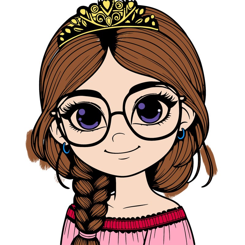 a girl with one braid and glasses who is a princess realistic