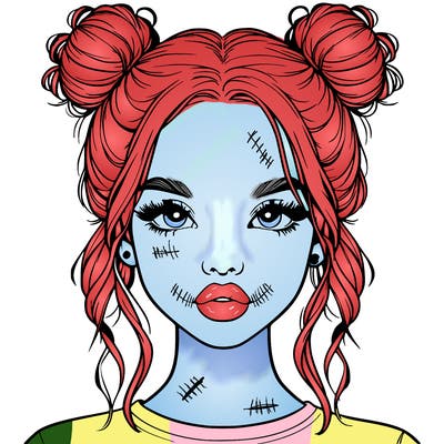 realistic girl with two buns in hair and lips