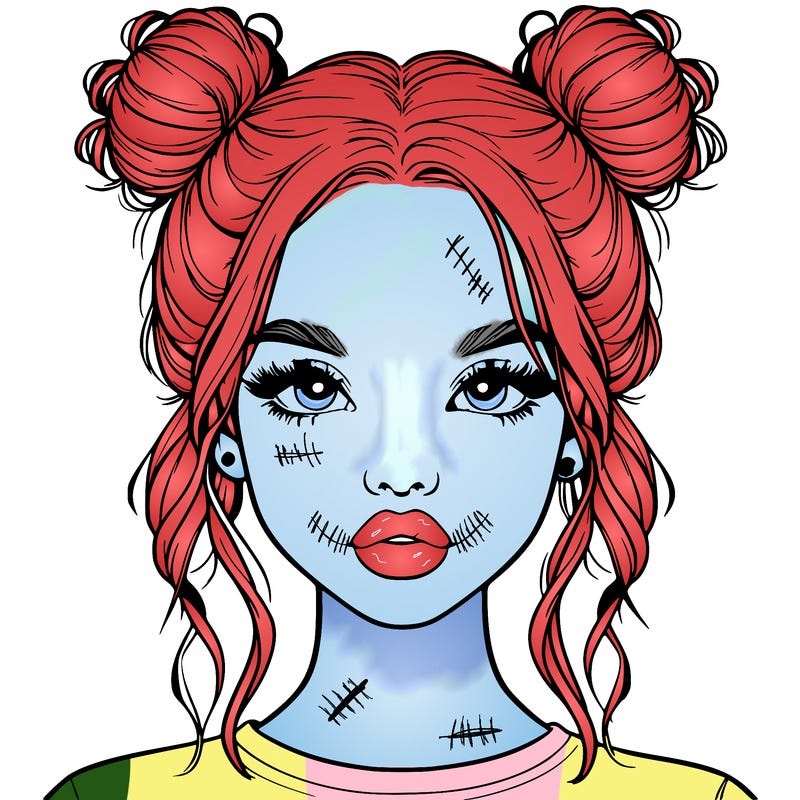 realistic girl with two buns in hair and lips