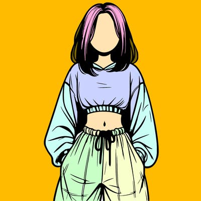 realistic girl faceless with baggy pants and a crop top