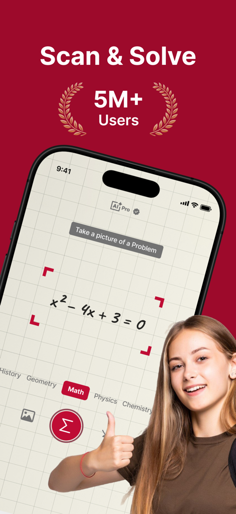 A student using the FastMath app to scan and solve a quadratic equation on a mobile device