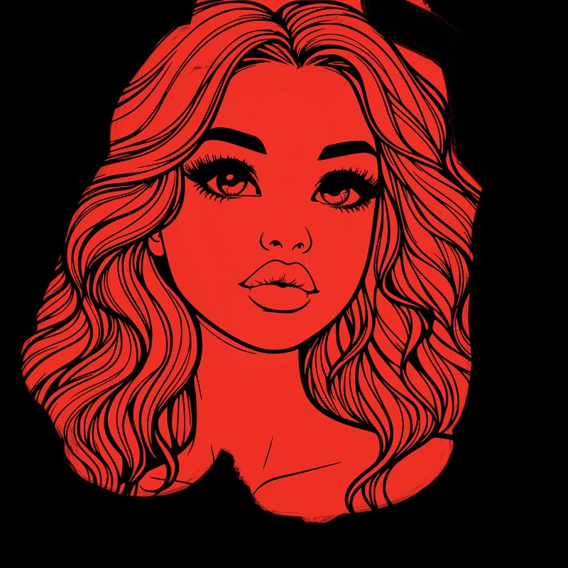 realistic girl with wavy hair and lips