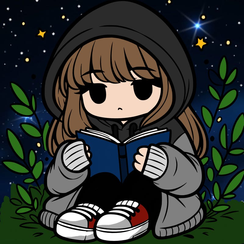girl in oversized hoodie reading a book