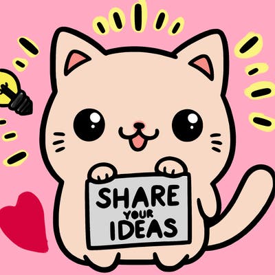 a cute cat saying share your ideas