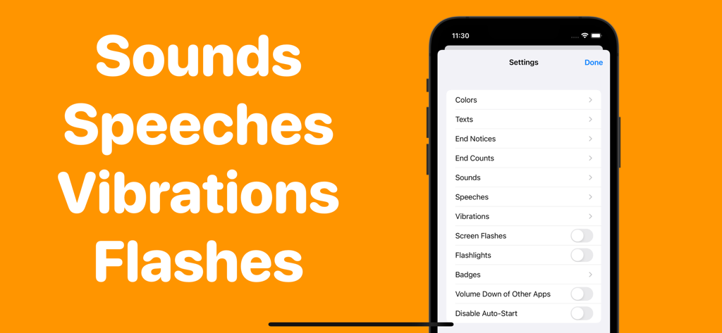 Workout Timer - Interval Timer - Workout Timer App-Einstellungen für benutzerdefinierte Sounds, Sprachausgabe und Vibrationsalarme