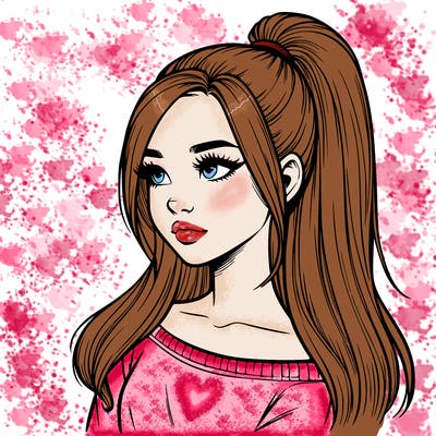 realistic girl with a high ponytail