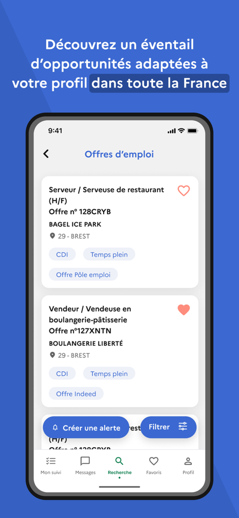 Contrat d'Engagement Jeune - Screen showing job listings in the Contrat d Engagement Jeune mobile app