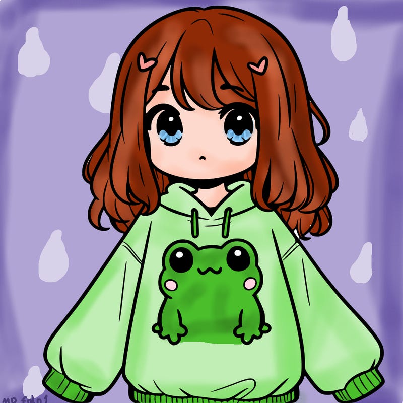 girl wearing frogging sweatshirt
