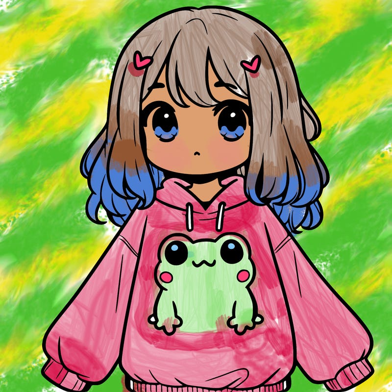 girl wearing frogging sweatshirt