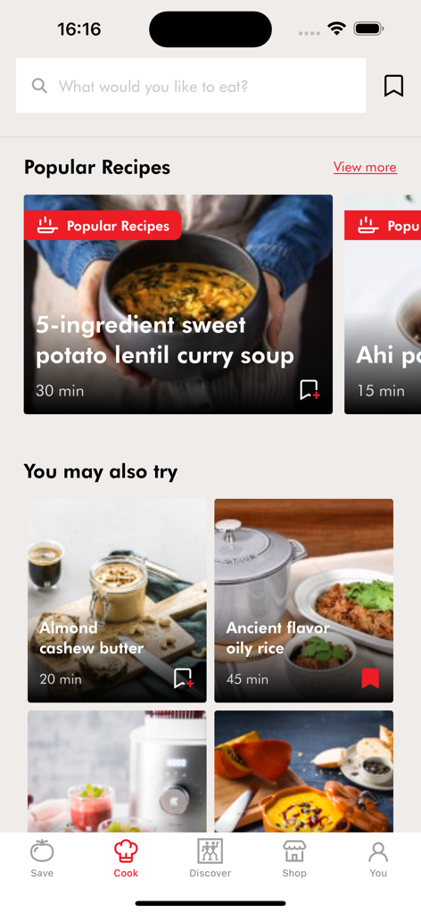 ZWILLING App - Interface of the ZWILLING app showing popular recipes and dish recommendations with cooking times.