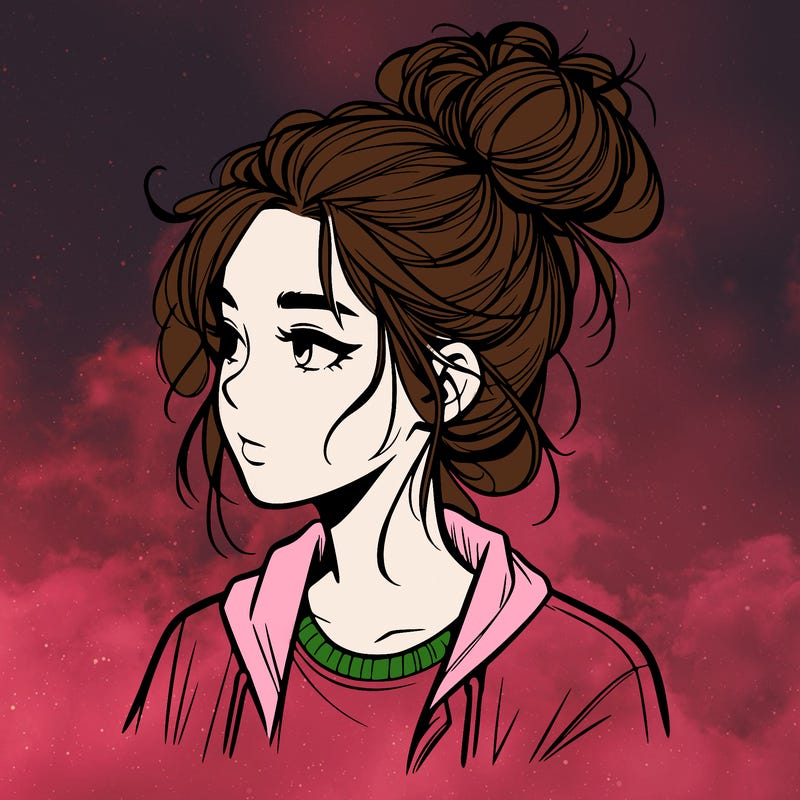 realistic teenage girl with a messy bun