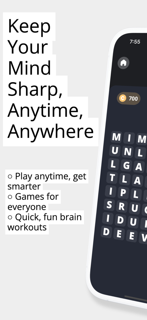 Strands WordBox Word Search - Strands WordBox Word Search mobile app interface showing a word search puzzle and brain training benefits