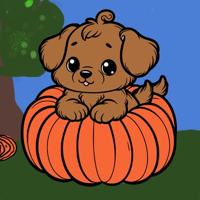 cute little puppy in a pumpkin