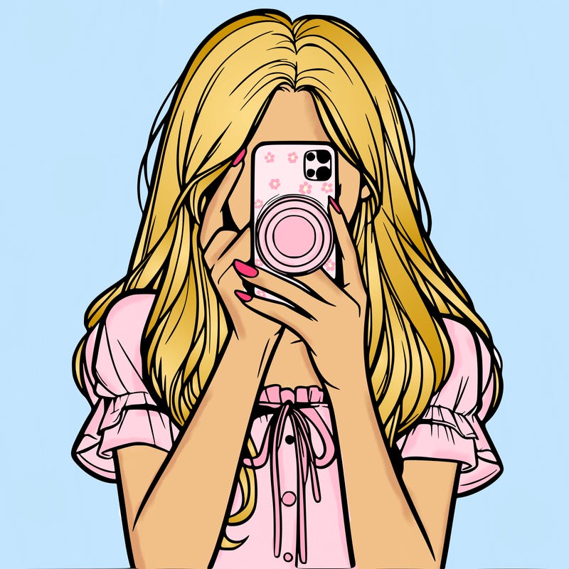 a realistic girl holding her phone taking pictures