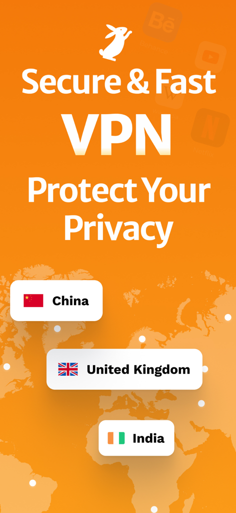VPN: Secure Unlimited Proxy - Secure and fast VPN mobile app interface showing global server locations for privacy protection
