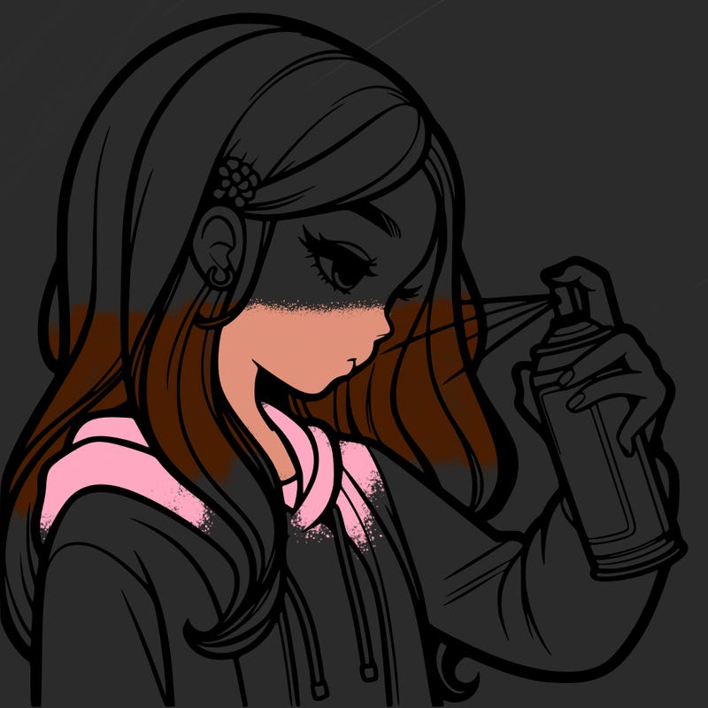 a realistic girl spray painting