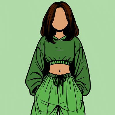 realistic girl faceless with baggy pants and a crop top