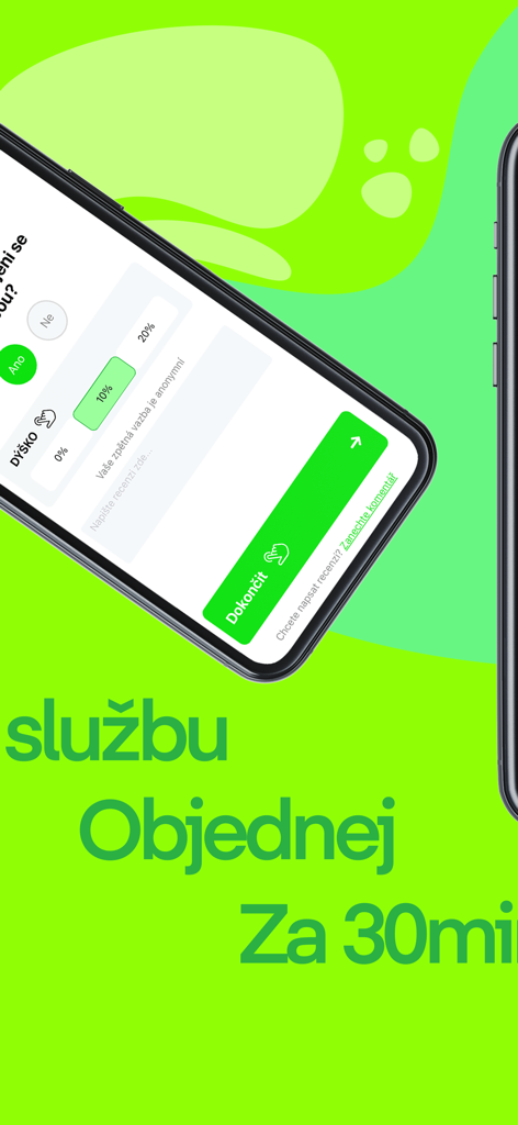Tasker ČR - A mobile app interface for Tasker CR highlighting 30 minute service availability and a tipping screen