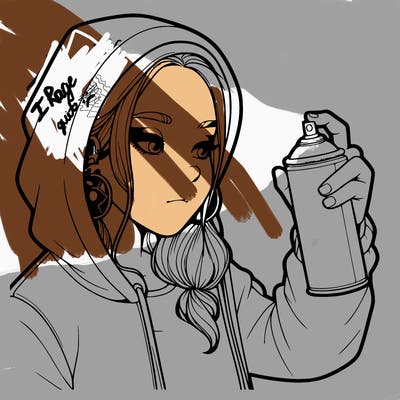 a realistic girl, spray painting