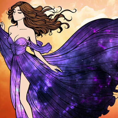 realistic woman in dress flowing the the wind