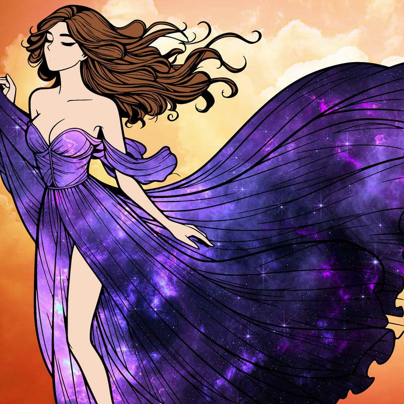 realistic woman in dress flowing the the wind