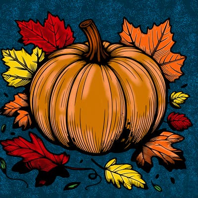 pumpkin with fallen leafs around it realistic