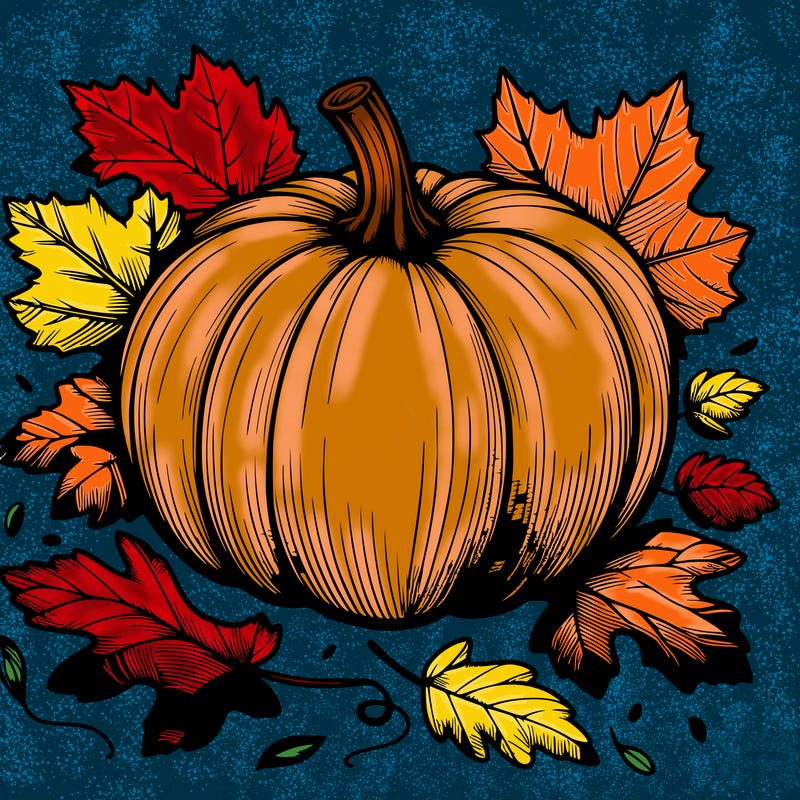 pumpkin with fallen leafs around it realistic