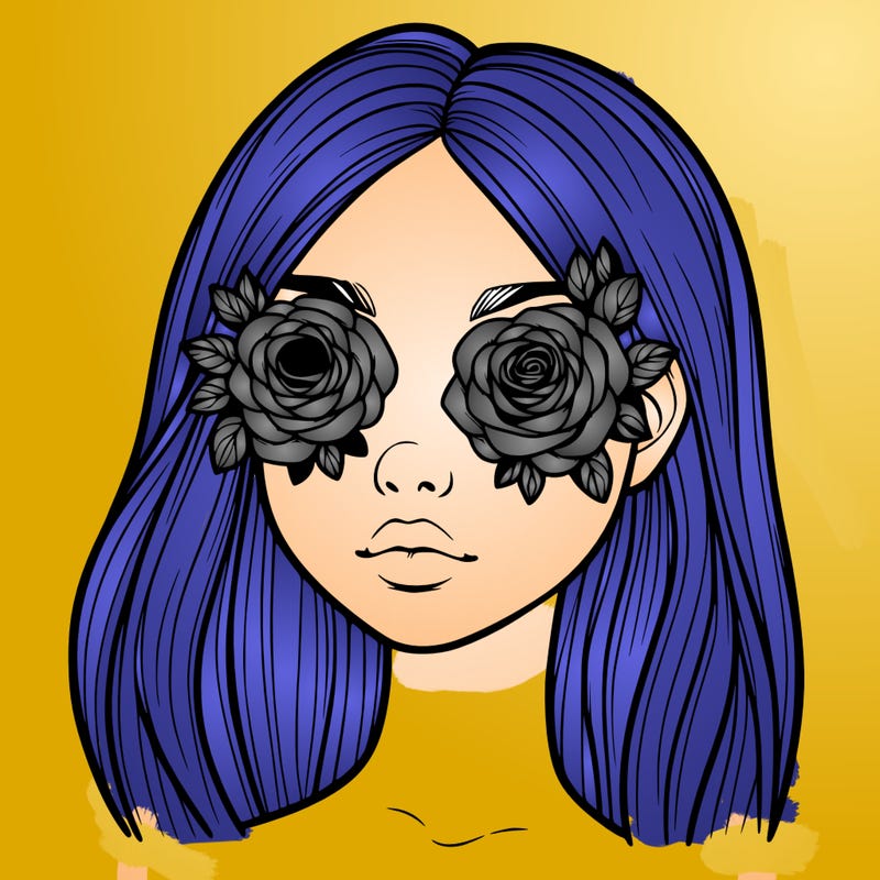 a realistic girl with roses for eyes