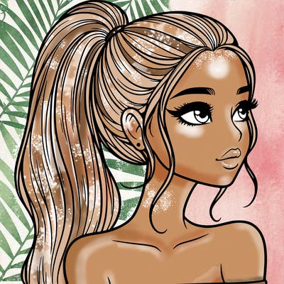 a beautiful and realistic girl with a high pony tail