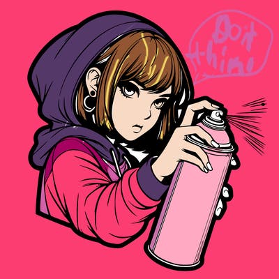 realistic girl spray painting