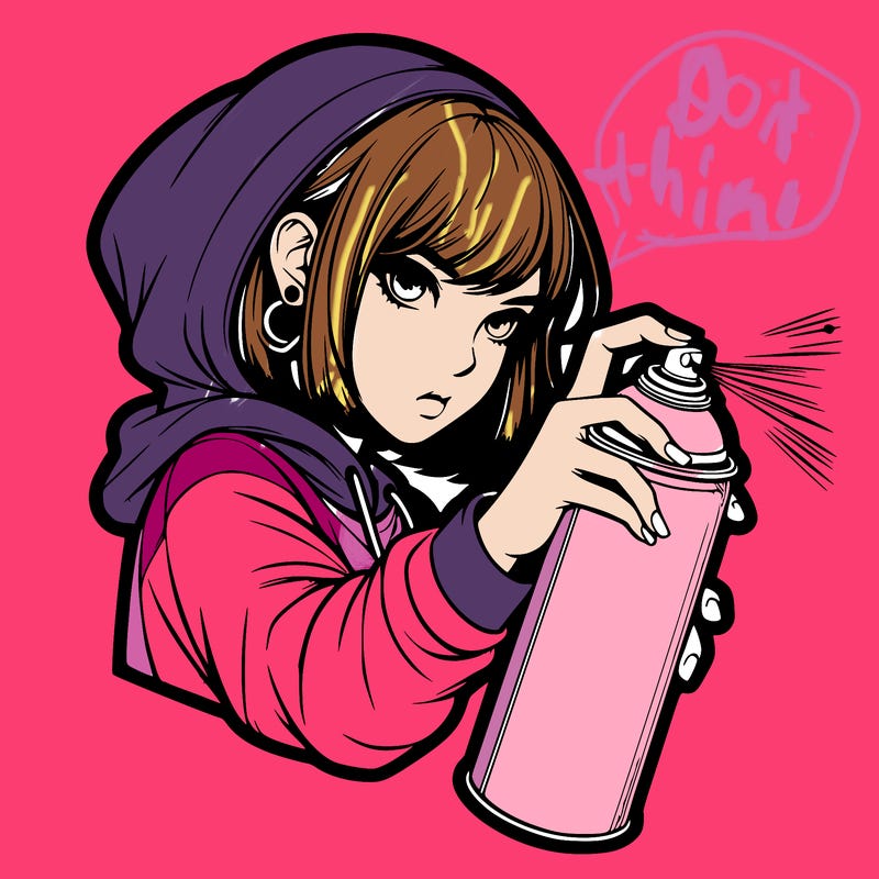 realistic girl spray painting