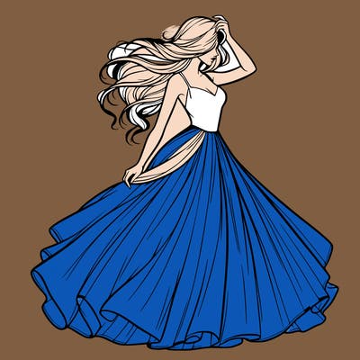 realistic woman with dress flowing in the wind