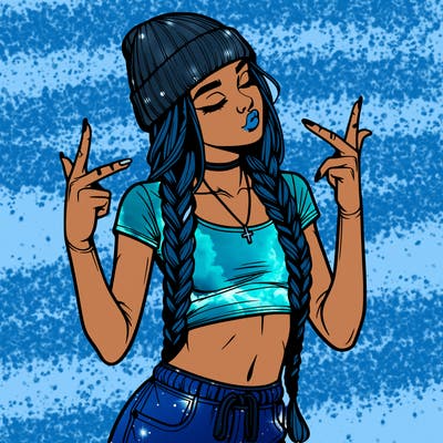 realistic teenage girl with braids and a beanie and crop top doing 🫶🏼