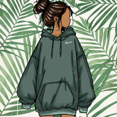 realistic girl with a oversized sweatshirt on and a bun