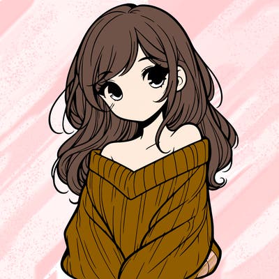 shy pretty girl wearing a sweater that is falling off one shoulder portrait
