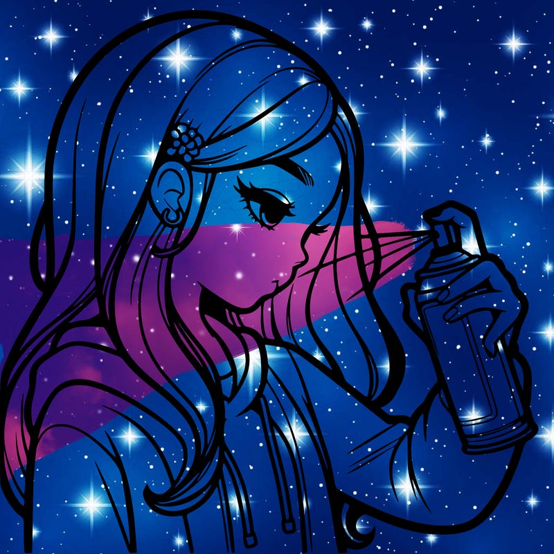 a realistic girl spray painting