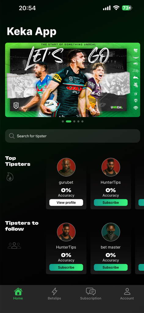 Keka App - Keka App home screen showing top tipsters with accuracy ratings and sports betting predictions