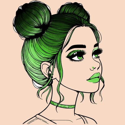 realistic girl with buns on the top of her head
