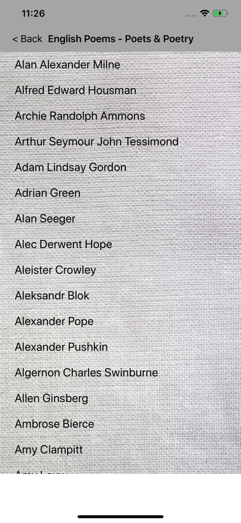English Poems - Poets & Poetry - A list of famous poets arranged alphabetically in the English Poems mobile app