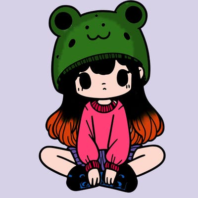 a girl wearing a frog hat and some frog socks