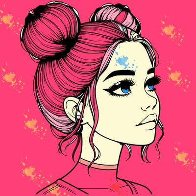 realistic girl with buns on the top of her head