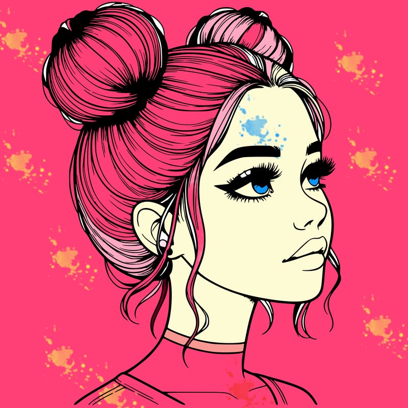 realistic girl with buns on the top of her head