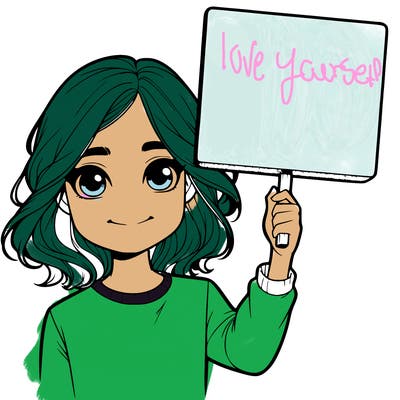 realistic girl holding up a sign