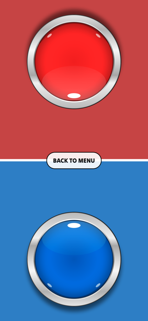 Fastest Buzzer - Split screen showing a red buzzer and a blue buzzer for two players in the Fastest Buzzer app