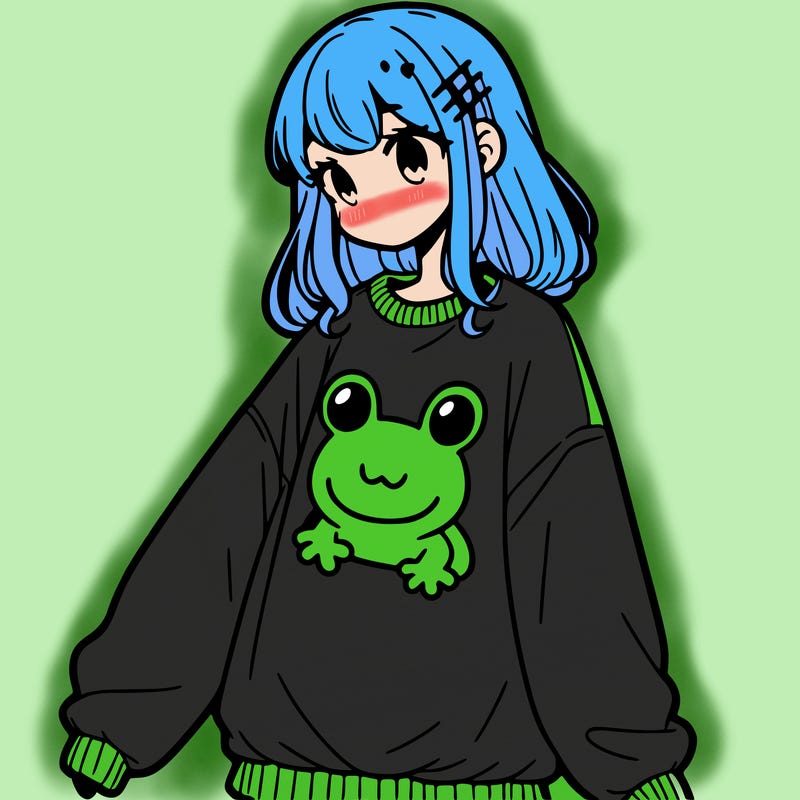 girl wearing frogging sweatshirt