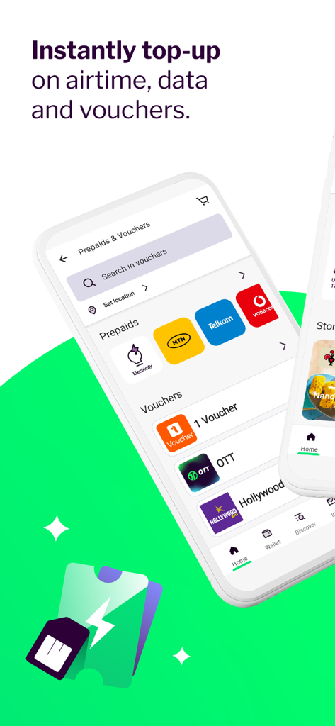 Avo SuperShop app interface for airtime data and voucher top-ups