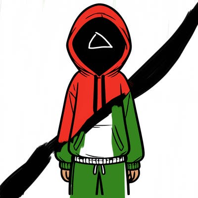 faceless girl in a tracksuit with a hood on and no hair