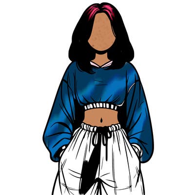 realistic girl faceless with baggy pants and a crop top